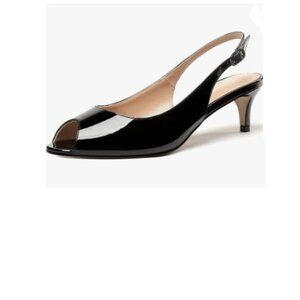 Wayderns Matte Slingback Buckle Evening Peep Toe Kitten Low Heel Pumps Shoes